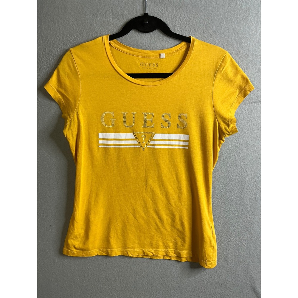 Guess T-Shirt Girls‎ Large Gold Logo Graphic Tee Short Sleeve